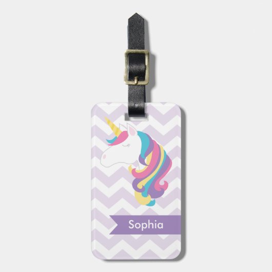 Étiquette À Bagage Licorne pourpre personnalisée de Chevron (Devant Vertical)