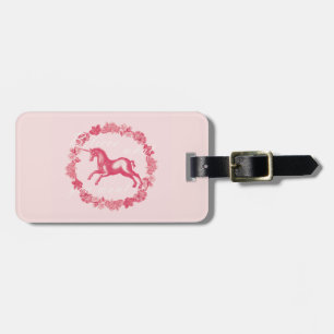 Étiquette À Bagage Licorne rose et fleurs