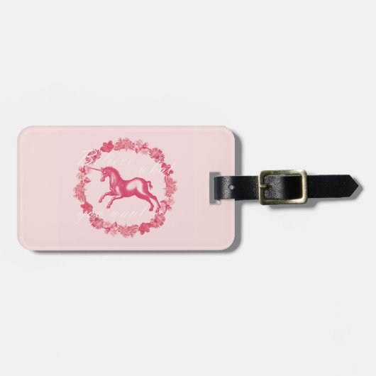 Étiquette À Bagage Licorne rose et fleurs (Devant horizontal)