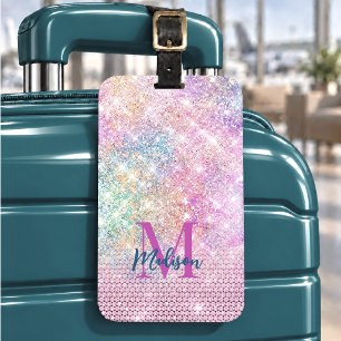 Étiquette À Bagage licorne rose mignonne faux strass monogramme