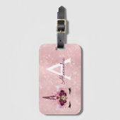 Étiquette À Bagage Licorne Rose Princesse Monogramme Nom (Devant Vertical)