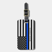 Étiquette À Bagage Ligne Bleue Mince Drapeau Nom de la police Voyage (Devant Vertical)