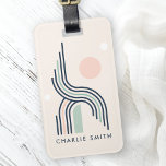Étiquette À Bagage Lignes d'art géométrique abstraites rétro arches c<br><div class="desc">Balise bagage avec des formes et des lignes géométriques dans des couleurs rétro et votre nom ou texte personnalisé.</div>