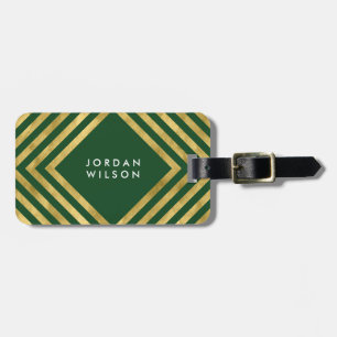 Étiquette À Bagage Lignes géométriques chic et élégante Green Faux Go