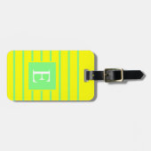 Étiquette À Bagage Lignes rayées vert néon jaune vif customisées (Devant horizontal)