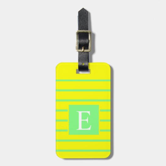 Étiquette À Bagage Lignes rayées vert néon jaune vif customisées (Devant Vertical)