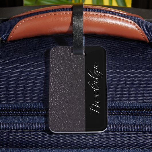 Étiquette À Bagage Lilac Purple Faux Cuir Texte Script Personnalisé (Verso Insitu 4)