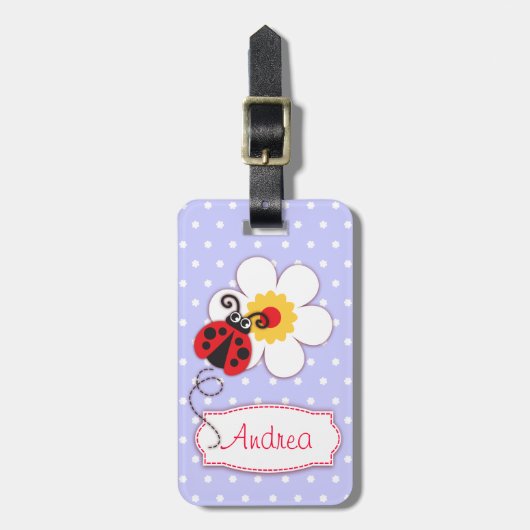 Étiquette À Bagage Lilac rouge ladybug & pois nommé étiquette de baga (Devant Vertical)