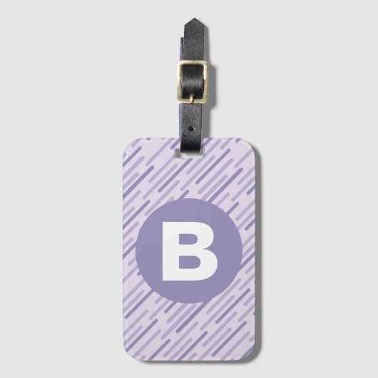 Étiquette À Bagage Lilas Moderne Violet Monogramme à Rayures Diagonal (Devant Vertical)