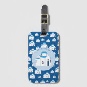 Étiquette À Bagage L'île grecque Santorin Blue Dome Eglise Monogramme (Devant Vertical)