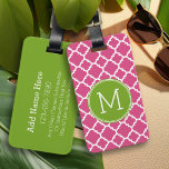 Étiquette À Bagage Lime Hot rose Quatrefoil Motif Personnalisé Monogr<br><div class="desc">Un design graphique et audacieux en quatrefoil aux couleurs fraîches et joyeuses. Si vous devez ajuster les monogrammes,  cliquez sur le bouton customiser et apporter des modifications.</div>