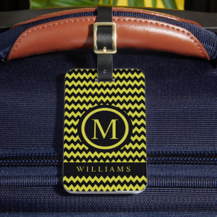 Étiquette À Bagage Lime Jaune Vert Noir Chevron Motif personnalisé