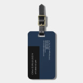 Étiquette À Bagage Lin Marine Bleu Noir Élégant Plain Professionnel (Devant Vertical)