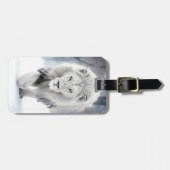 Étiquette À Bagage Lion blanc majestueux en hiver Wonderland Design (Devant horizontal)