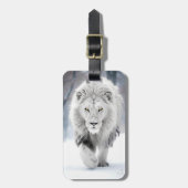 Étiquette À Bagage Lion blanc majestueux en hiver Wonderland Design (Devant Vertical)