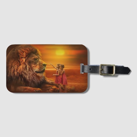 Étiquette À Bagage Lion et enfants (Devant Horizontal)