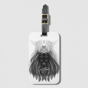 Étiquette À Bagage Lion noir avec couronne Antlers et monogramme