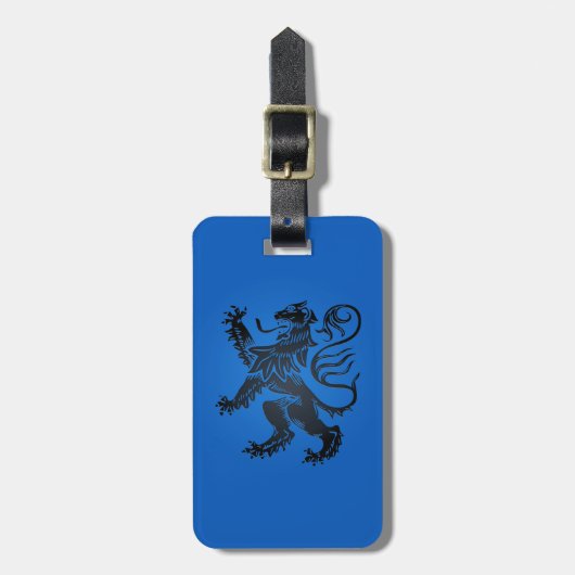 Étiquette À Bagage Lion Rampant Design, bleu et noir complexe (Devant Vertical)