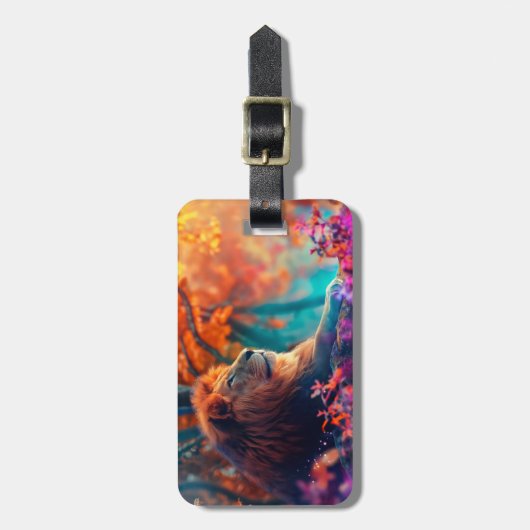 Étiquette À Bagage Lion royal dans la conception forestière enchantée (Devant Vertical)