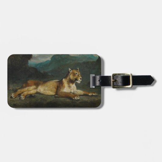 Étiquette À Bagage Lionne reposant, c.1855 (huile sur le panneau) (Devant horizontal)
