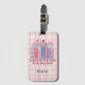 Étiquette À Bagage Literary Blooms Book Stack Soft Plaid (Devant Vertical)