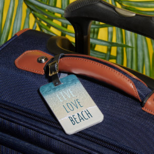 Étiquette À Bagage Live Love Beach Turquoise Blue Ocean Surf Waves