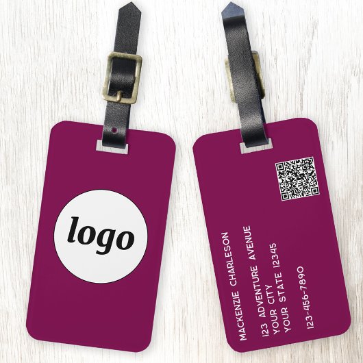Étiquette À Bagage Logo Code QR Business Magenta Pink