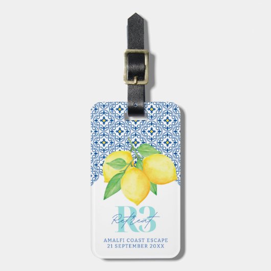 Étiquette À Bagage Logo de carreau méditerranéen au citron à l'aquare (Devant Vertical)