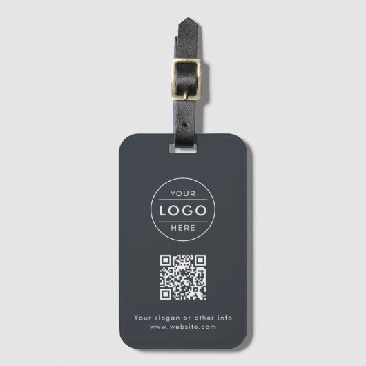 Étiquette À Bagage Logo de code QR gris charbon personnalisé (Devant Vertical)