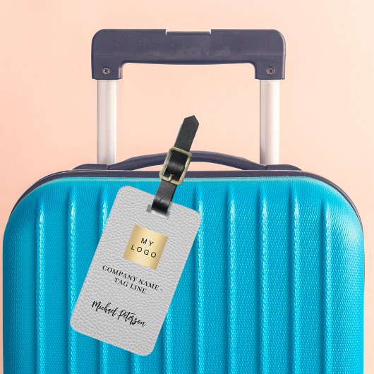 Étiquette À Bagage Logo de l'entreprise en cuir gris