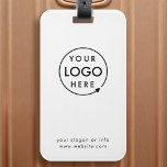 Étiquette À Bagage Logo d'entreprise | Minimaliste blanc pur simple<br><div class="desc">Un simple bagage d'affaires blanc personnalisé modèle dans un style moderne minimaliste qui peut être facilement mis à jour avec le logo de votre entreprise,  slogan et détails d'affaires. #luggagetag #logo #business #travel</div>