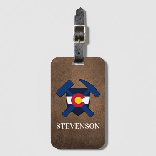 Étiquette À Bagage Logo du marteau de rock du géologue et du drapeau  (Devant Vertical)