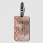 Étiquette À Bagage Logo en feuille d'or rose scintillant (Devant Vertical)