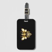 Étiquette À Bagage Logo Faux Gold Foil Bee Polygonal sur Noir (Devant Vertical)