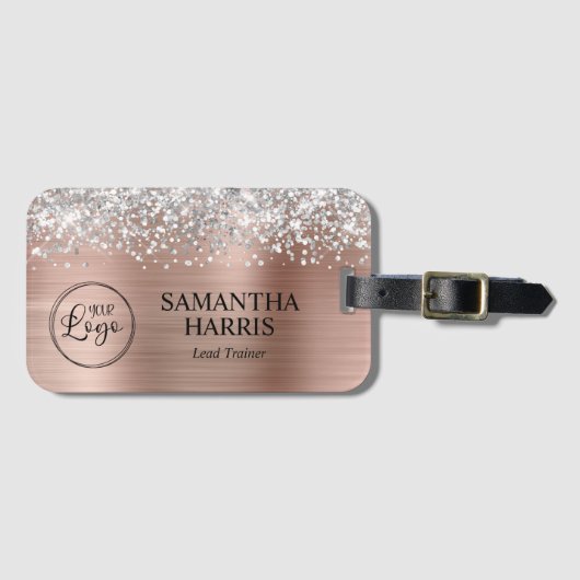 Étiquette À Bagage Logo Gold Foil Rose Silver Parties scintillant (Devant Horizontal)