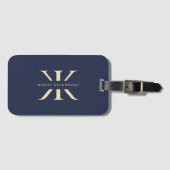 Étiquette À Bagage Logo K moderne Professionnel Monogramme Bleu foncé (Devant Horizontal)