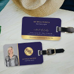 Étiquette À Bagage Logo Marine & Gold - Agent immobilier moderne Phot<br><div class="desc">Élégant agent immobilier étiquettes de bagages en bleu marine et or avec espace pour votre photo et logo. Créez des articles promotionnels de marque pour votre entreprise immobilière en utilisant cette fausse étiquette d'effet de feuille d'or. Vous pouvez ajouter votre logo et votre photo d'entreprise et vous pouvez même changer...</div>