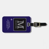 Étiquette À Bagage Logo moderne. Monogramme de voyage bleu (Devant horizontal)