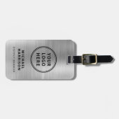 Étiquette À Bagage Logo moderne Silver Business Code QR (Devant horizontal)
