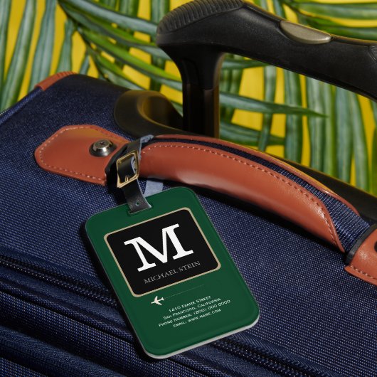 Étiquette À Bagage Logo moderne. Voyageur Monogramme Vert (Insitu Rectoal 1)
