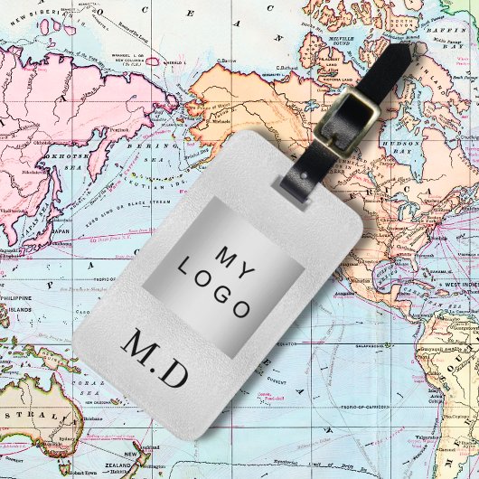 Étiquette À Bagage Logo monogramme de la société Silver