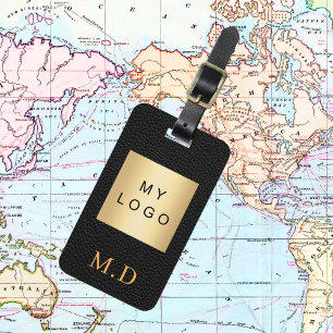 Étiquette À Bagage Logo monogramme de l'entreprise en cuir noir