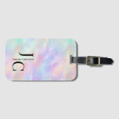 Étiquette À Bagage Logo Monogramme moderne Iridescente Opal élégant (Devant Horizontal)