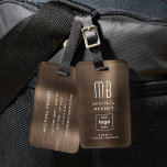 Étiquette À Bagage Logo Personnalisé Bronze Monogrammé Métal Brossé<br><div class="desc">Balise de bagage en métal brossé en bronze monogramme sur mesure. Personnalisez-le avec vos détails et le logo de votre entreprise.</div>