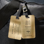 Étiquette À Bagage Logo Personnalisé Métal brossé Monogrammé Or<br><div class="desc">Balise de bagage en métal brossé monogrammé or personnalisé. Personnalisez-le avec vos détails et le logo de votre entreprise.</div>