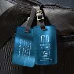Étiquette À Bagage Logo Personnalisé Monogramme Bleu Faux Métal Bross<br><div class="desc">Logo Personnalisé Monogrammé Bleu Faux Brossé Metal Bagage Balise. Personnalisez-le avec vos détails et le logo de votre entreprise.</div>