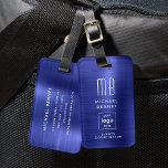 Étiquette À Bagage Logo Personnalisé Monogrammé Marine Bleu Métal Bro<br><div class="desc">Logo Personnalisé Monogrammé Marine Bleu Brossé Metal Bagage Balise. Personnalisez-le avec vos détails et le logo de votre entreprise.</div>