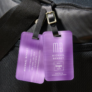 Étiquette À Bagage Logo Personnalisé Monogramme Métal brossé violet