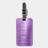 Étiquette À Bagage Logo Personnalisé Monogramme Métal brossé violet (Devant Vertical)