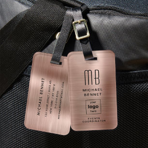 Étiquette À Bagage Logo Personnalisé Monogrammé Rose Or Brossé Métal
